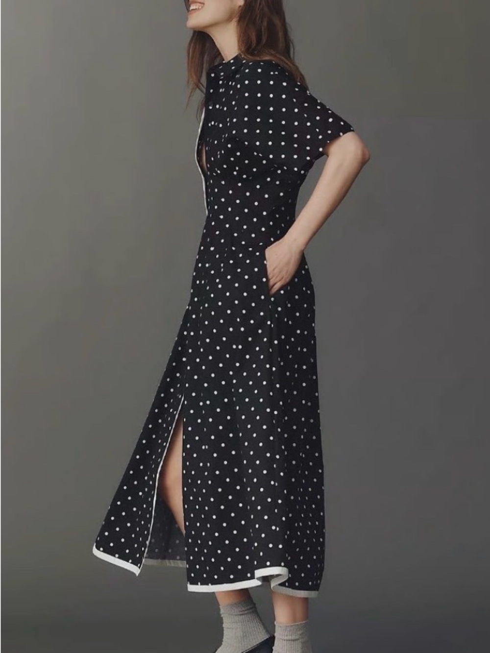 Exquise Tobie Black Polka Dot Midi Dress - Anthropologie NWOT